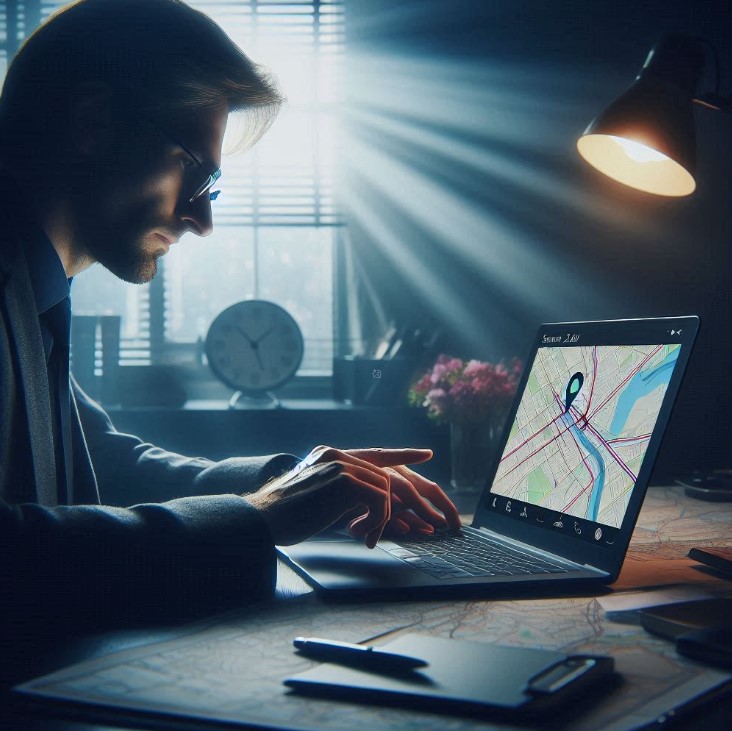 Detektyw śledzący pozycję GPS na komputerze