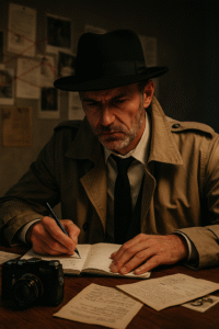 Detektyw pracujący przy biurku