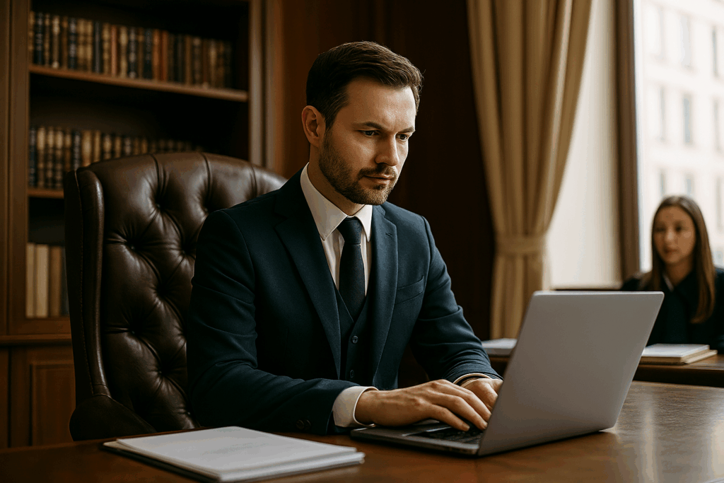 Detektyw pracuje przy laptopie