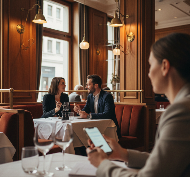 Detektyw obserwuje parę w restauracji