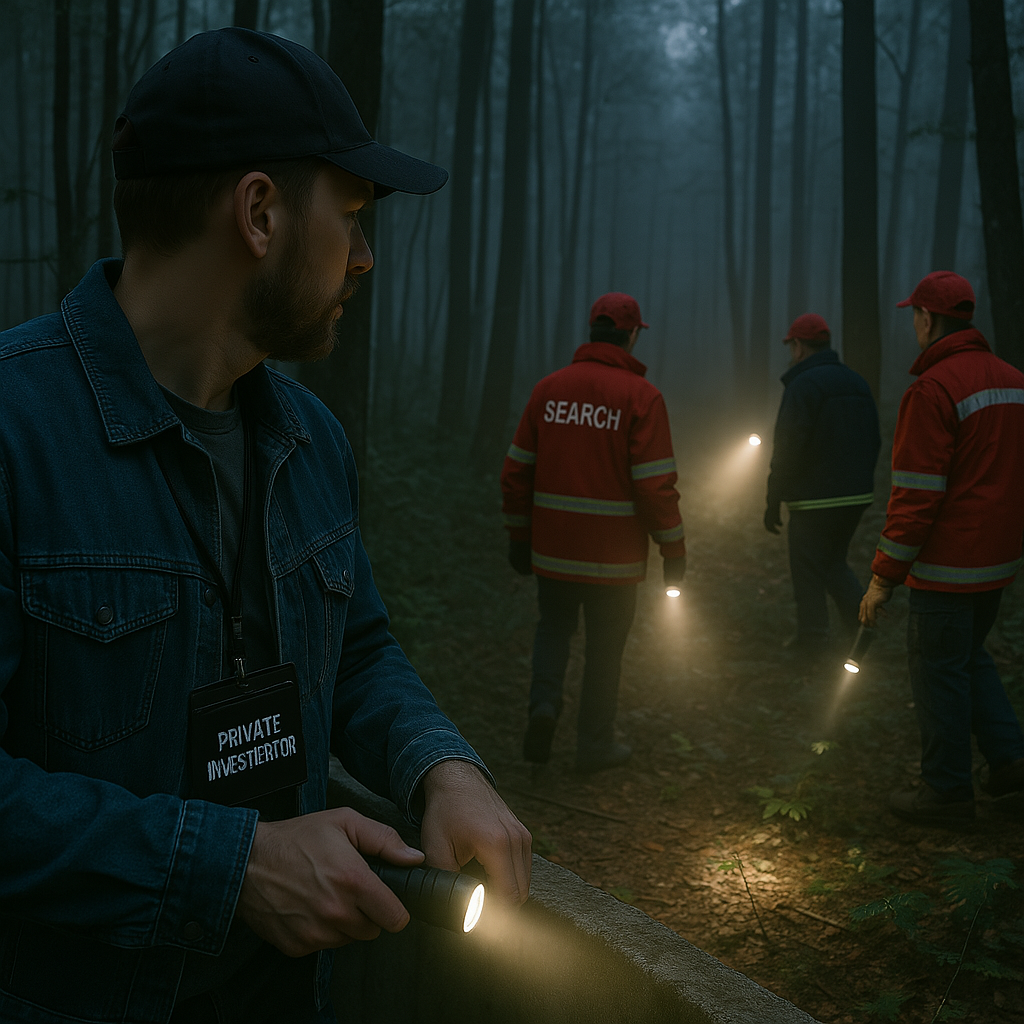 Detektyw i służby prowadzący poszukiwania zaginionej osoby